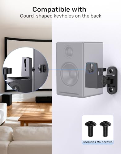 Borenbuir Speaker Wall Mounts, 2 Packs Universal Mounting Bracket for Small Bookshelf Speakers, Vertical 120°, Horizontal 180°Adjustment, Compatible with Bose, JBL, KEF,Sony & Others, Hold up to 32 lbs - Image 4
