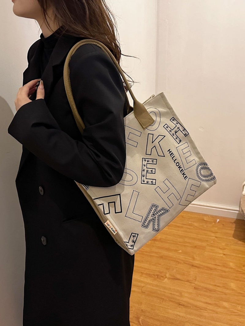 Large Capacity Letter Fashion Bag Women'S New Fashion Color Contrast Casual Simple Handbag Travel Tote Bag - Image 3