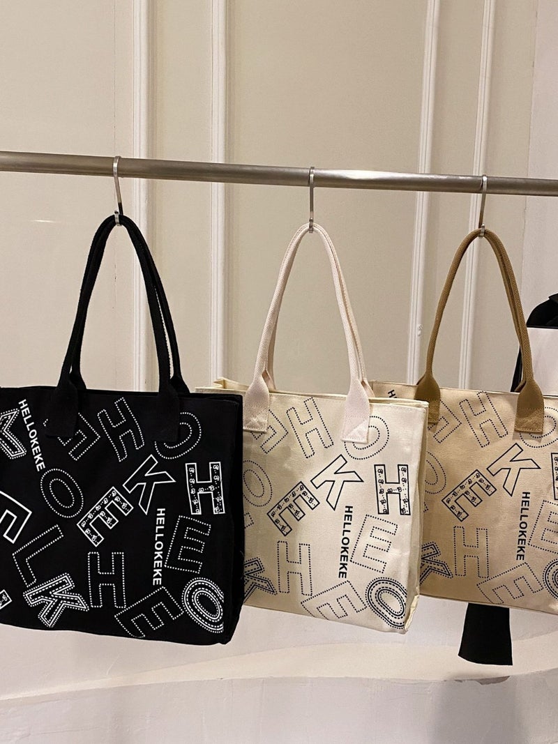 Large Capacity Letter Fashion Bag Women'S New Fashion Color Contrast Casual Simple Handbag Travel Tote Bag - Image 5