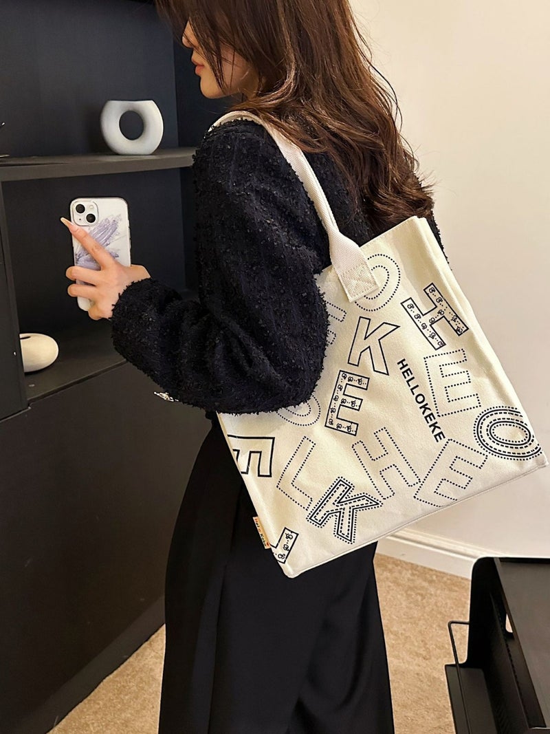 Large Capacity Letter Fashion Bag Women'S New Fashion Color Contrast Casual Simple Handbag Travel Tote Bag - Image 2