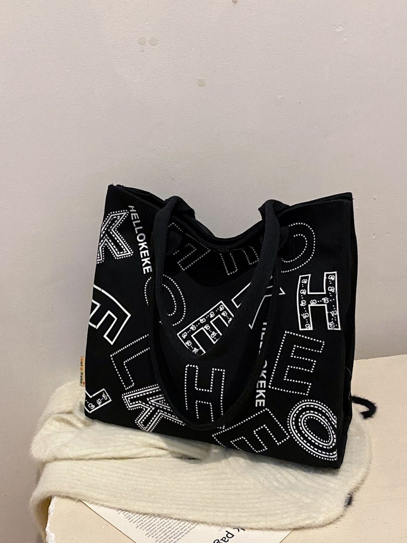 Large Capacity Letter Fashion Bag Women'S New Fashion Color Contrast Casual Simple Handbag Travel Tote Bag - Image 4