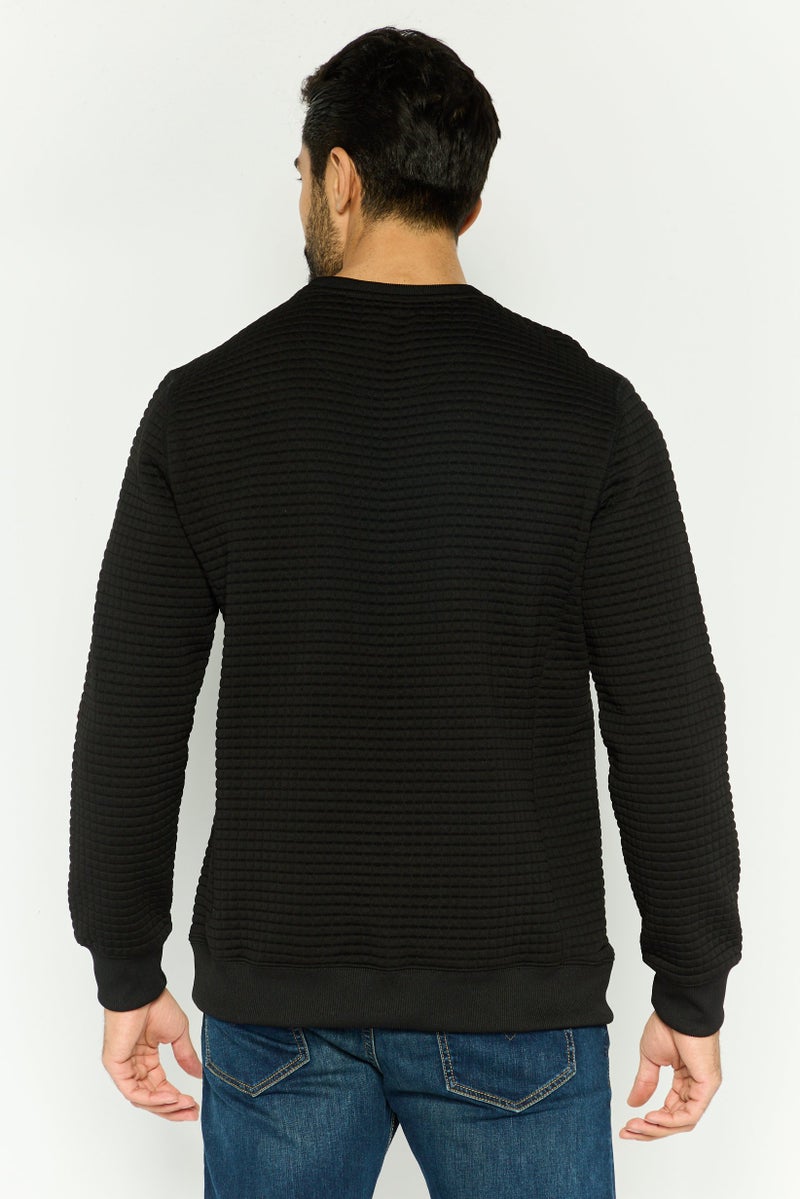 DKNY Men Crew Neck Textured Long Sleeves Sweatshirt, Black - Image 4
