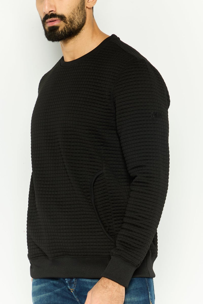 DKNY Men Crew Neck Textured Long Sleeves Sweatshirt, Black - Image 3