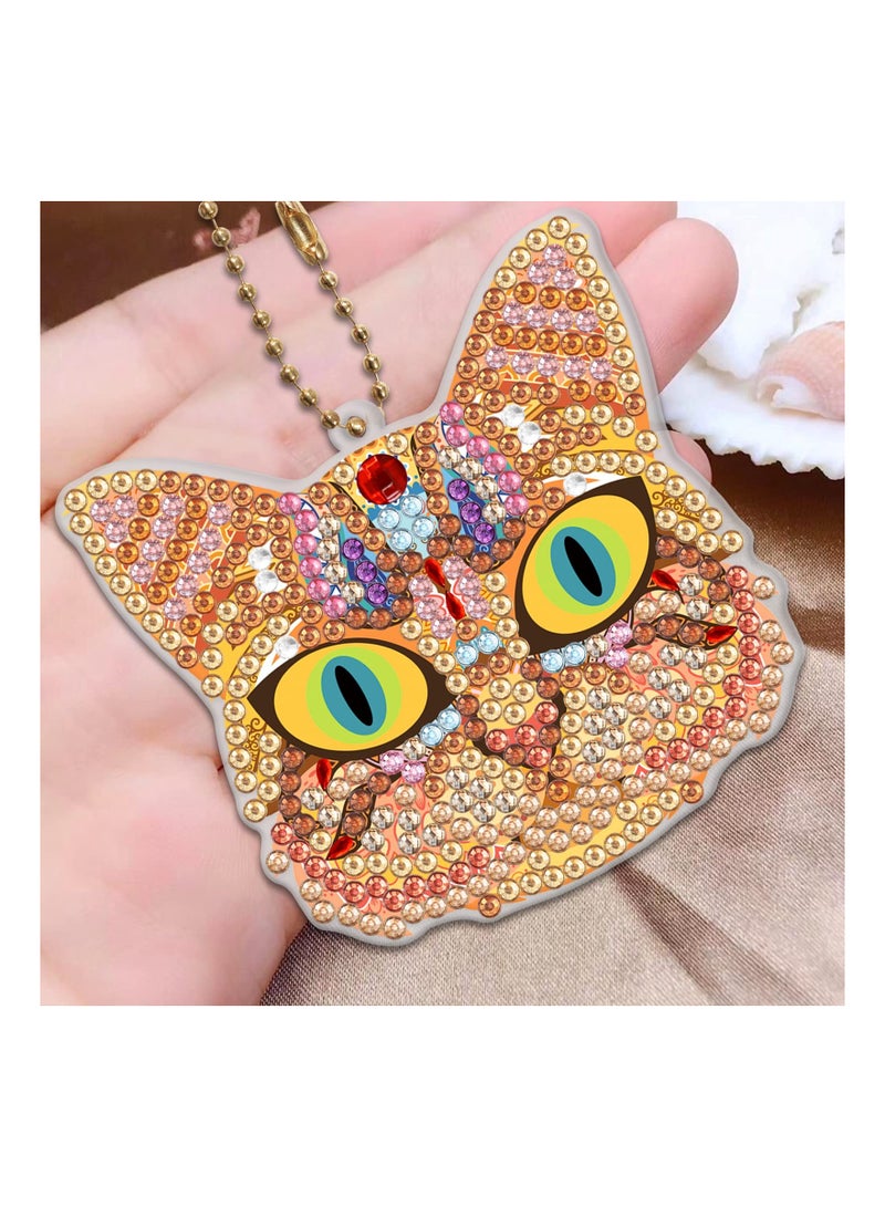 Luckam 5 Pcs 5D Diamond Painting Keychain Cat Shaped Full Drill Art Kits Key Ring Mosaic Craft Pendant for Case Purse Phone Bag - Image 5