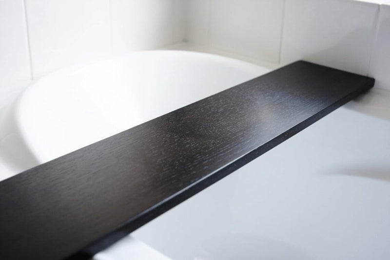 Runam Woods Runam Woods Modern Solid Wood Bathtub TrayCaddy Tub Tray TableRack for Bath Accessories Shower Caddy Home Spa Tray Bath Shelf Black 32 x 9  - Image 3