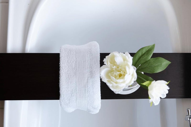 Runam Woods Runam Woods Modern Solid Wood Bathtub TrayCaddy Tub Tray TableRack for Bath Accessories Shower Caddy Home Spa Tray Bath Shelf Black 32 x 9  - Image 5