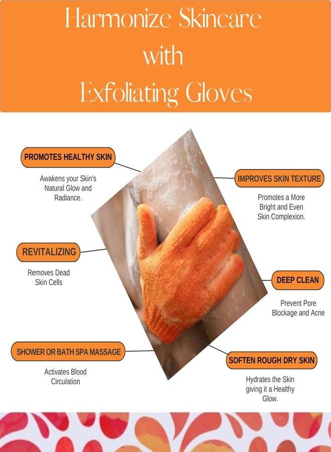 Harmony N More Exfoliating Glove – Shower Gloves & Body Scrubber Mitt for Women & Men – Textured Nylon Exfoliating Mitt for Shower – Scrub Gloves Exfoliating Dead Skin Remover – 1 Pair Orange - Image 2