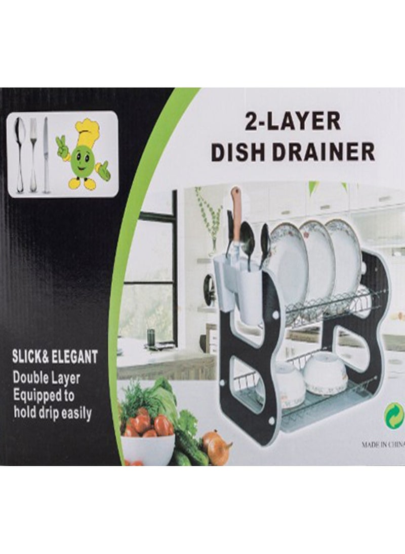 DubaiGallery حامل أطباق بتصميم B ذو طبقتين مع صينية تصريف ورف تخزين للأطباق ومنظم للأطباق وحامل أدوات المطبخ لسطح المطبخ - Image 4