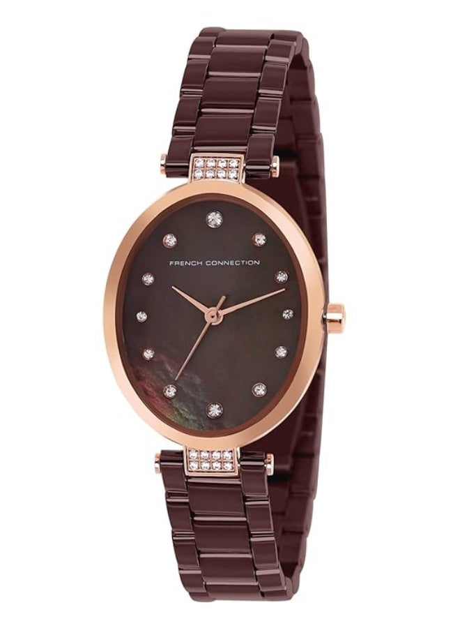French Connection Women's Black Dial Brown Stainless Steel Bracelet Analog Watch 35mm - Image 1