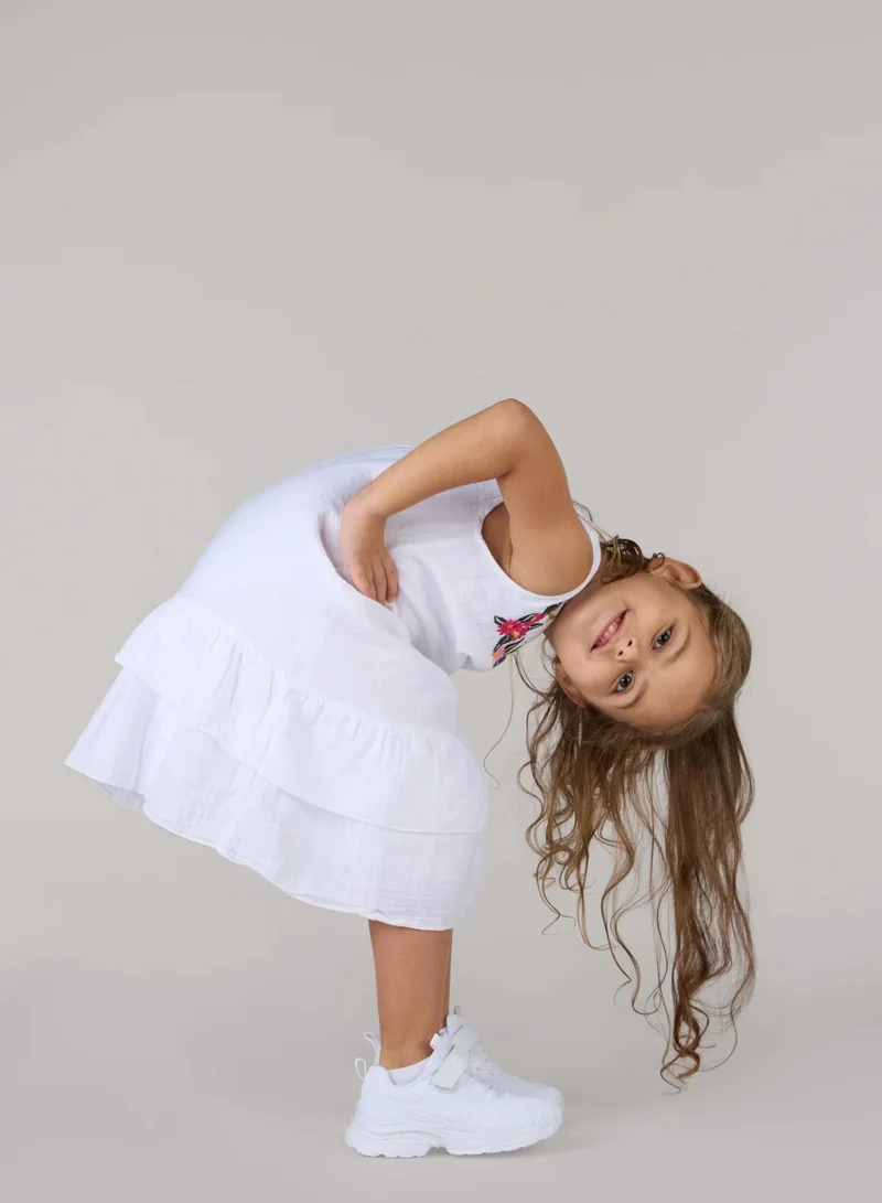 Just Nature white Flover Embroidered Ruffled Hem Dress for Women | Best Price UAE
