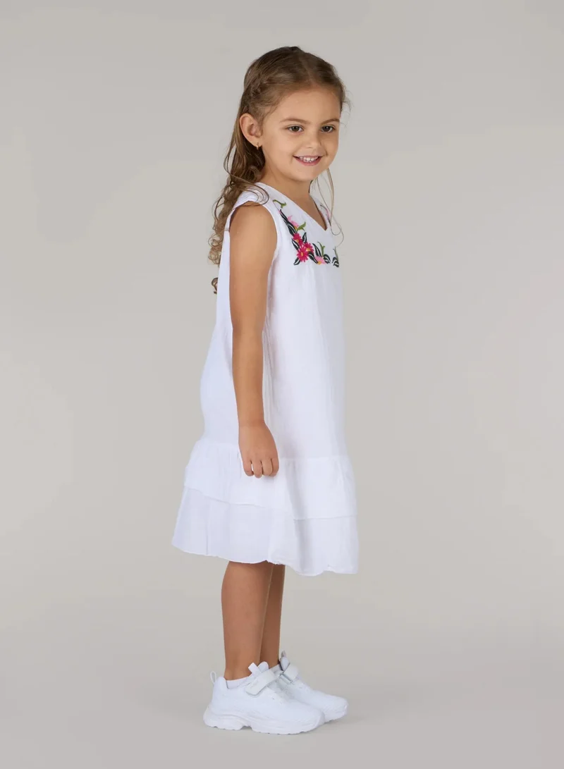 Just Nature white Flover Embroidered Ruffled Hem Dress for Women | Best Price UAE