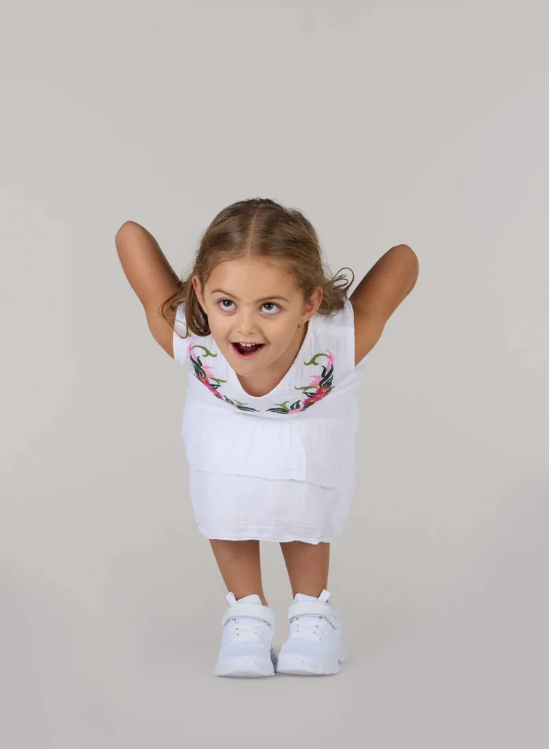 Just Nature white Flover Embroidered Ruffled Hem Dress for Women | Best Price UAE
