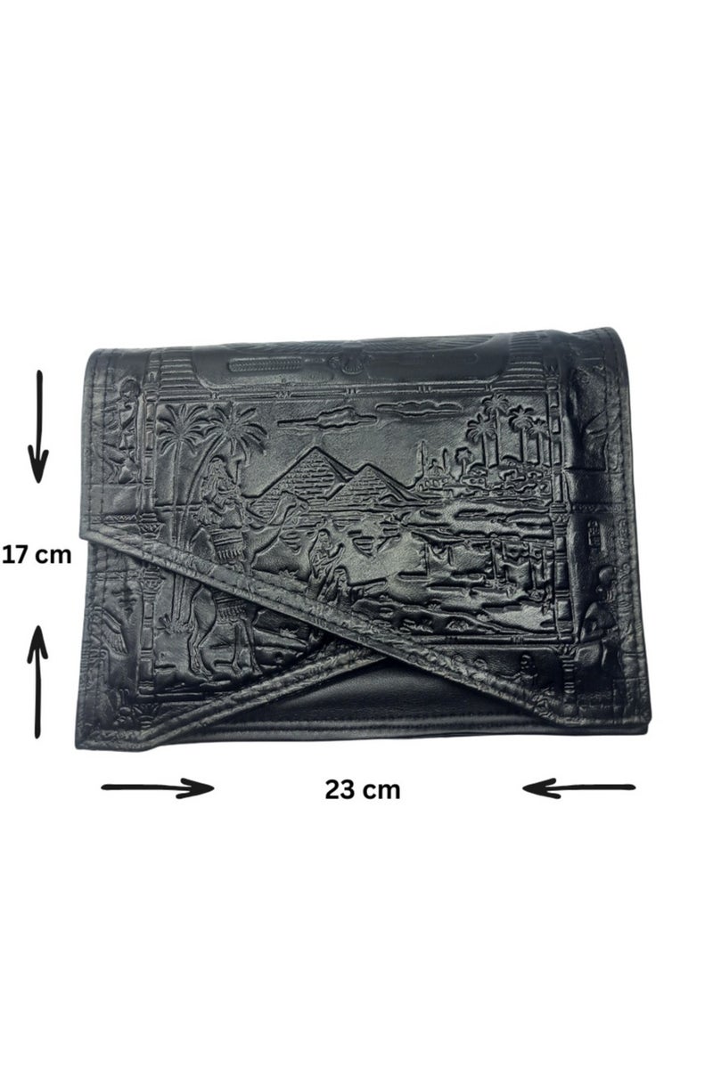 Genuine Leather Women's Shoulder & Crossbody Bag with Bold Pharaonic Artwork"  - Image 4