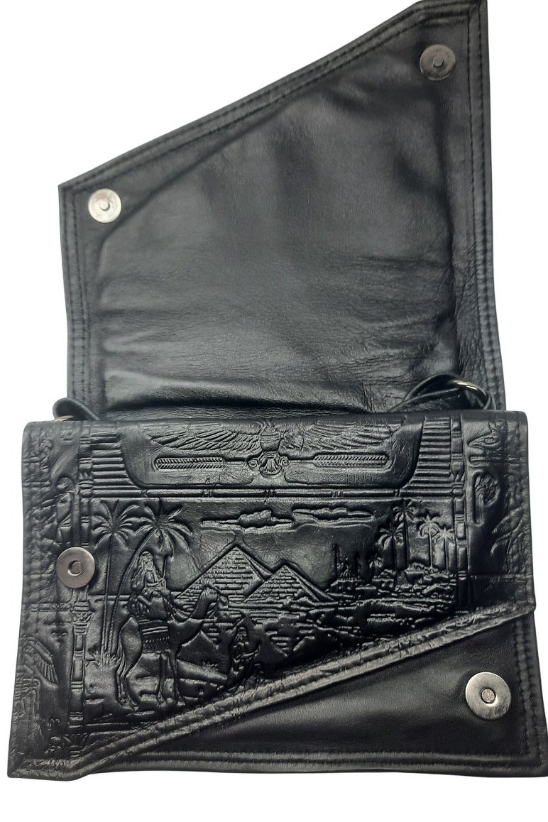 Genuine Leather Women's Shoulder & Crossbody Bag with Bold Pharaonic Artwork"  - Image 2