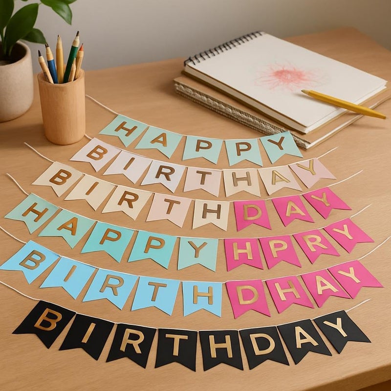 FITTO Candy Bar Fishtail String Flag Pink Golden Banner Wedding Decorative for DIY Making, Kids, Women's & Men's Birthday Party Decor Tools - Image 2