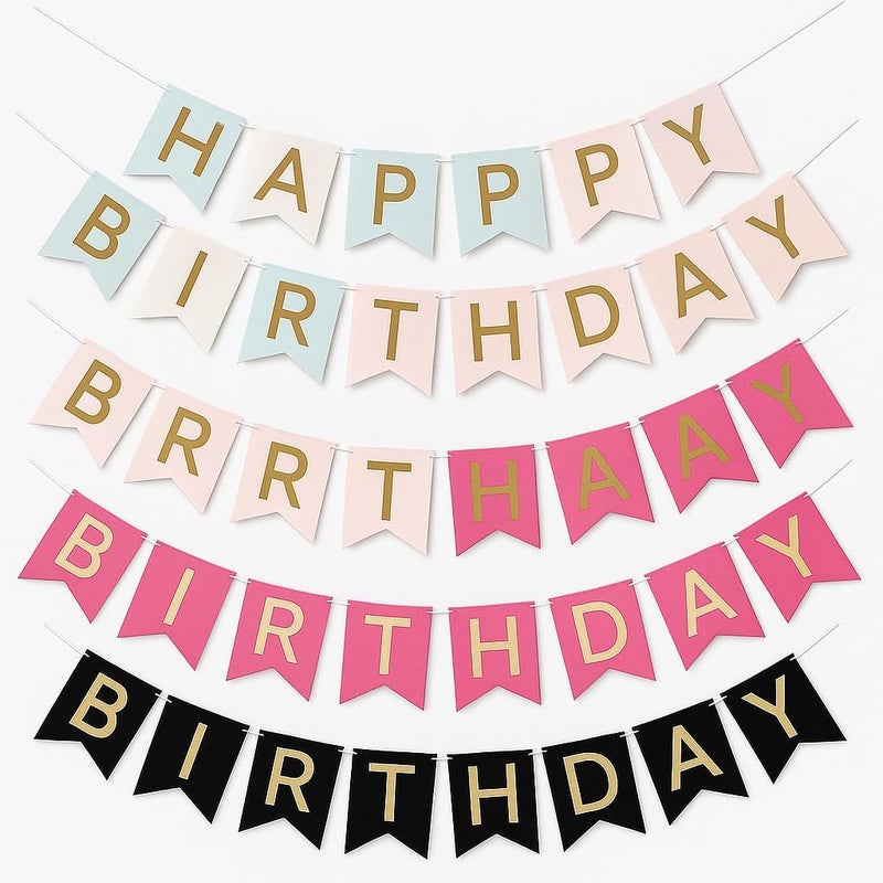 FITTO Candy Bar Fishtail String Flag Pink Golden Banner Wedding Decorative for DIY Making, Kids, Women's & Men's Birthday Party Decor Tools - Image 1