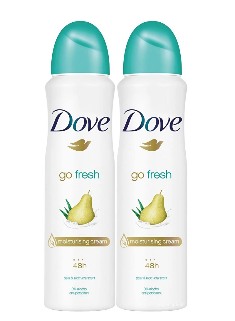 Dove Pack Of 2 Dove Go FreshPear And Aloe Vera Deodorant Deo Spray 150ml 48h! - Image 1