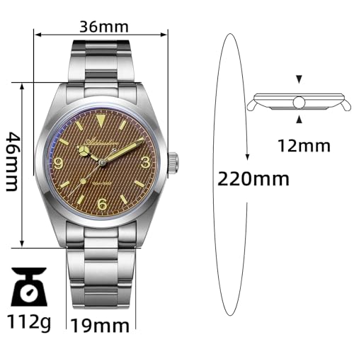 ADDIESDIVE 36 MM Watch for Men Women Brown Waffle Dial VH Sweep Second Movement Luminous 100 M Waterproof Simple Male Watches - Image 2