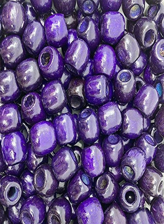 Large Hole Macrame Wood Beads 17mm x 14mm Diameter Barrel Shape with Big 8mm Hole, Purple
