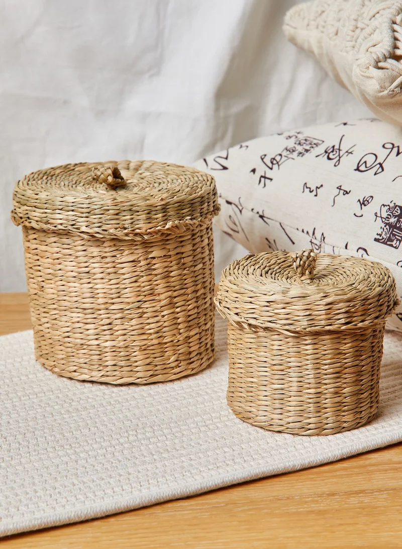 Sass & Belle Set Of 2 Seagrass Baskets With Lid