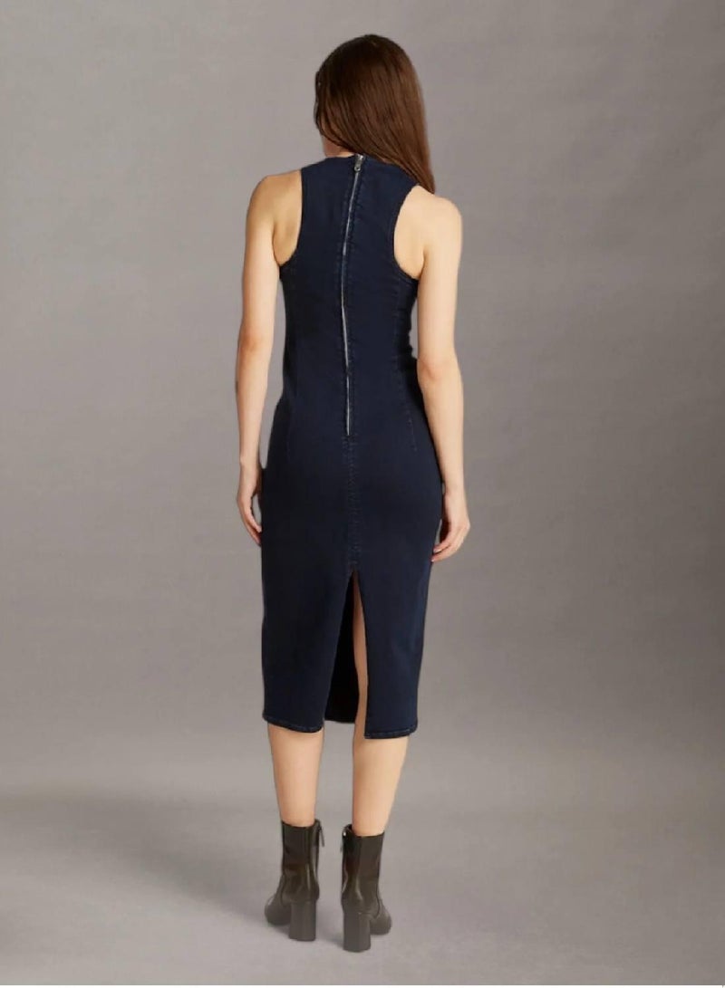 كالفن كلاين جينز فستان جينز متوسط الطول بدون أكمام - Image 2