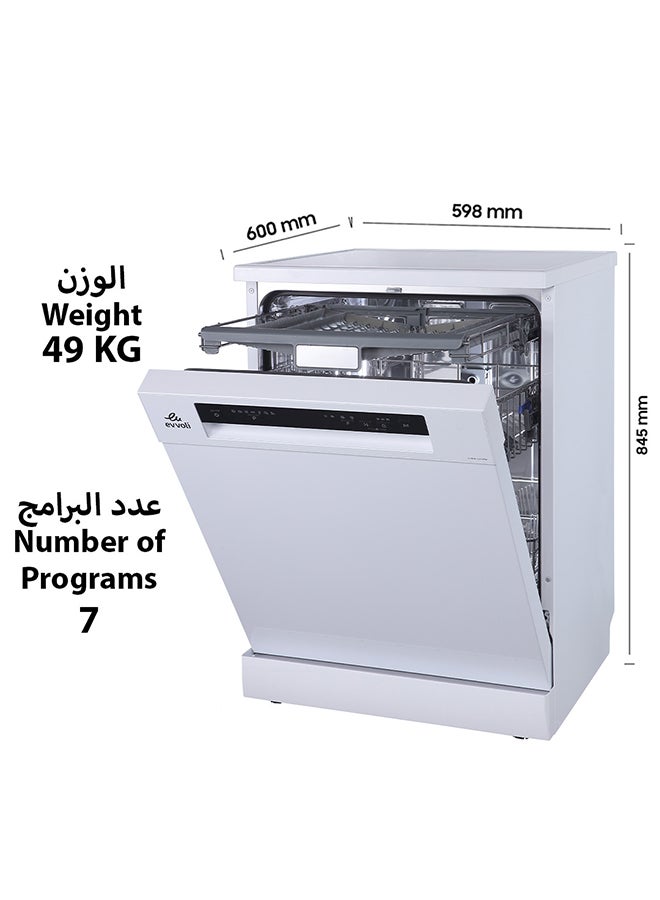 evvoli Freestanding Dishwasher, 7 Programs, 14 place setting, 3 Rack Levels, High Energy Efficiency, Quiet 2100 W EVDW-143MW White - Image 2