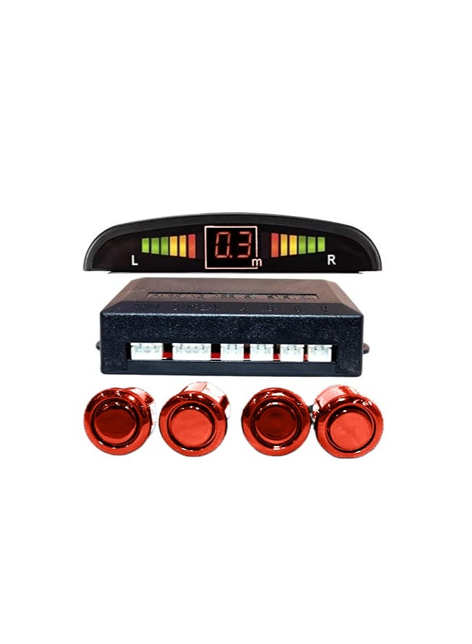 رويال ROYAL - مستشعر مواقف السيارات Winca 4 أجهزة استشعار للمساعدة العكسية التلقائية، نظام كاشف الرادار الاحتياطي، شاشة رقمية باللون الأحمر، أشرطة على الوجهين، صندوق التحكم في كابل الطاقة 12 فولت (أحمر) - Image 1