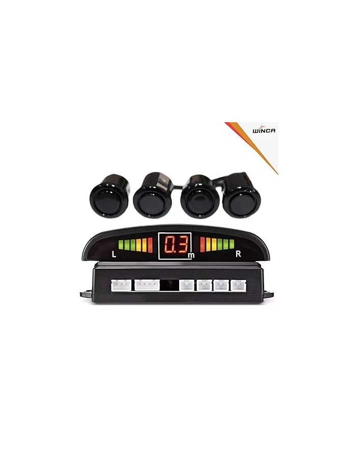 رويال ROYAL - مستشعر مواقف السيارات Winca 4 أجهزة استشعار للمساعدة العكسية التلقائية، نظام كاشف الرادار الاحتياطي، شاشة رقمية باللون الأحمر، أشرطة على الوجهين، صندوق التحكم في كابل الطاقة 12 فولت (أحمر) - Image 5