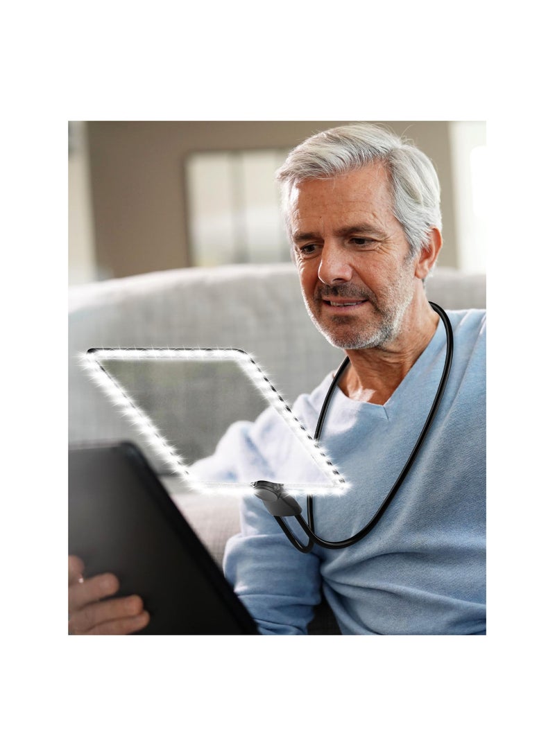 كاست ويف 5X Hands Free Magnifying Glass with Light, Neck Wear Magnifier for Close Work, Full Book  Magnifier Flexible Gooseneck Magnifier for Reading Books Seniors, Repair, Sewing, Low Vision Elderly - Image 1