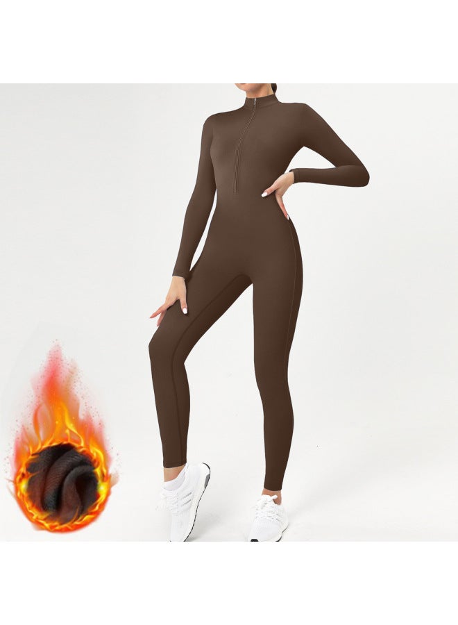 Nude Tight-fitting Fleece-lined Autumn And Winter One-piece Yoga Clothing Warm One-piece Running Fitness Clothing 8445