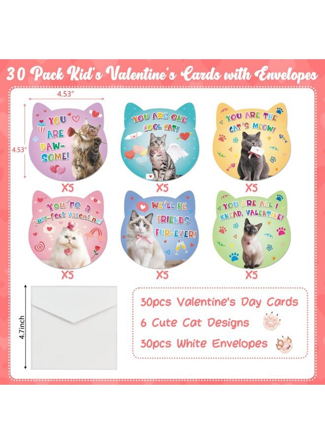Hoblynth 30 Pack Valentines Day Cards for Kids Classroom Valentine's Day Cards with Envelopes Lovely Cat Gifts Exchange Card for Classroom Activity Favor Valentines Greeting Card for Girls Boys - Image 2