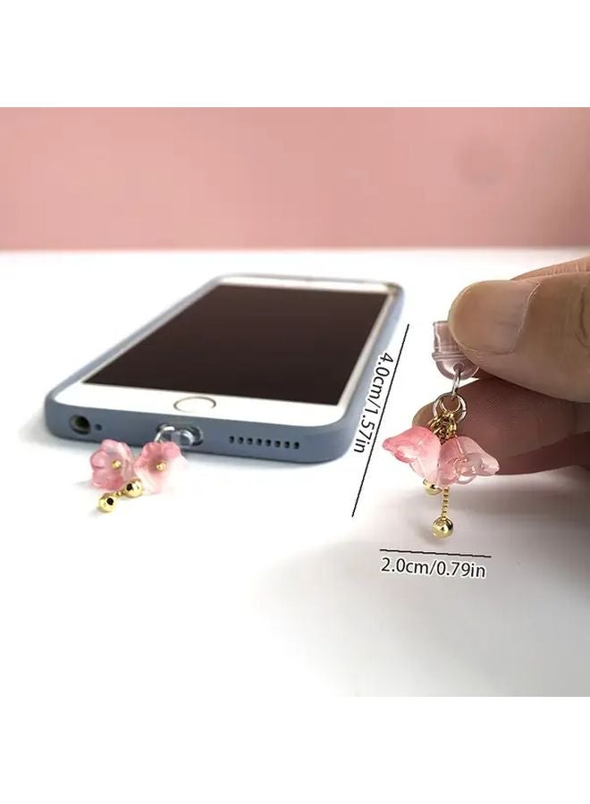 غطاء منفذ شحن الهاتف زهرة الشرابة الوردي لآيفون 6 14 برو ماكس مع شاحن مخلب الكركند - Image 3