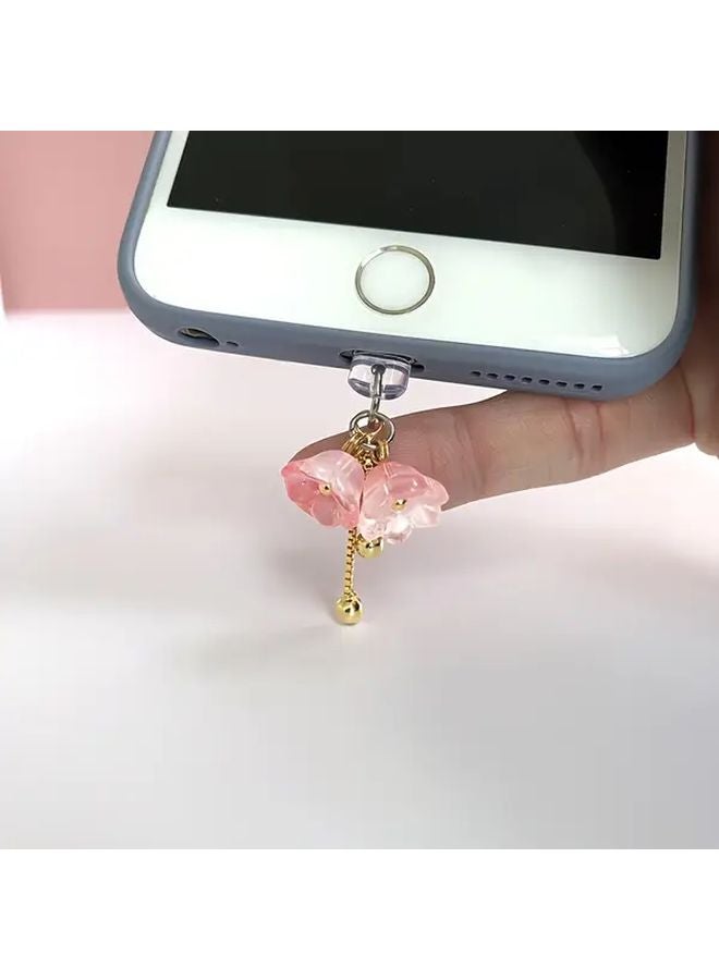 غطاء منفذ شحن الهاتف زهرة الشرابة الوردي لآيفون 6 14 برو ماكس مع شاحن مخلب الكركند - Image 4