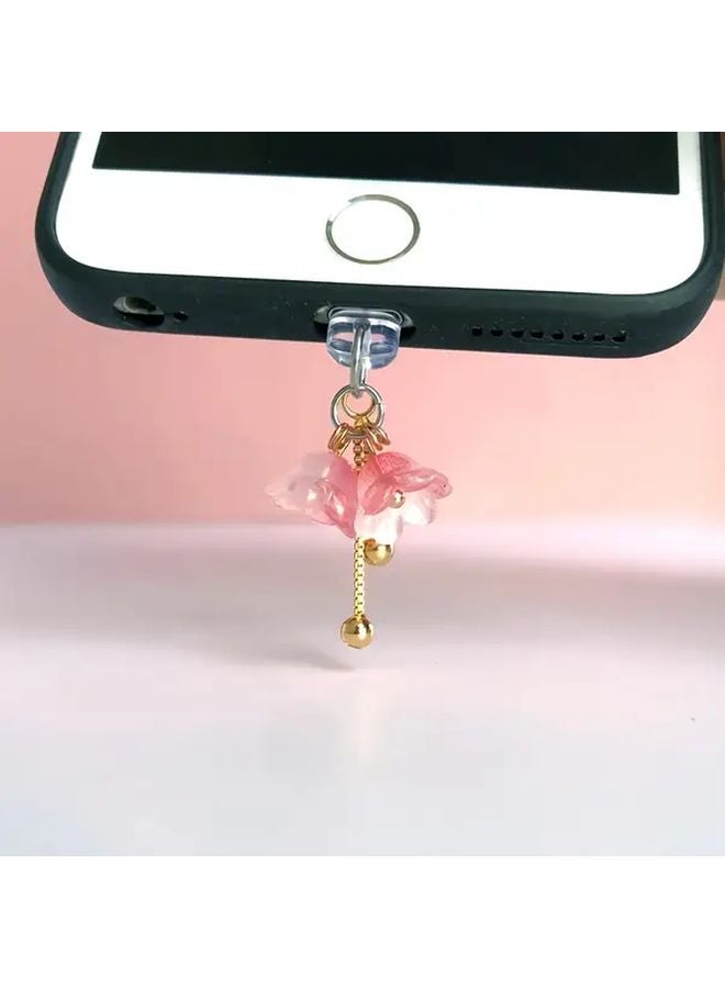 غطاء منفذ شحن الهاتف زهرة الشرابة الوردي لآيفون 6 14 برو ماكس مع شاحن مخلب الكركند - Image 2