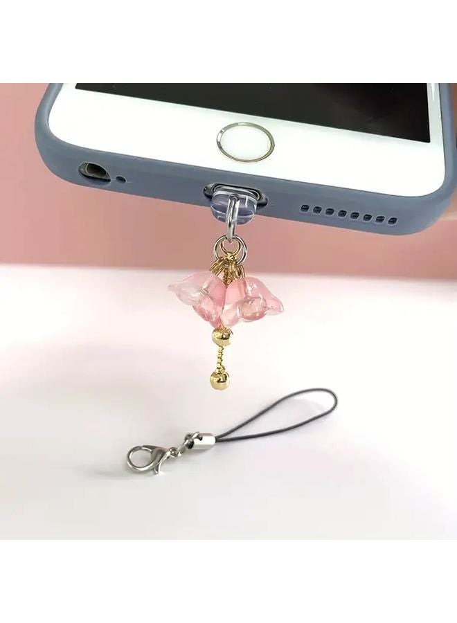 غطاء منفذ شحن الهاتف زهرة الشرابة الوردي لآيفون 6 14 برو ماكس مع شاحن مخلب الكركند - Image 1