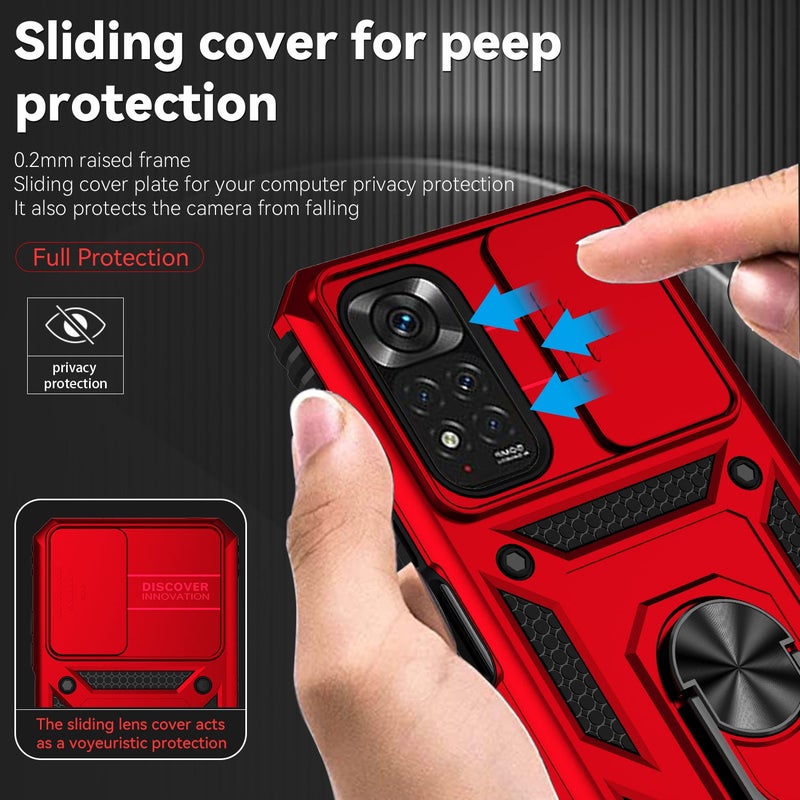HuHa Protective Cover For Xiaomi Redmi Note 11 Global Sliding Camshield Holder Phone Case(Red) - Image 5