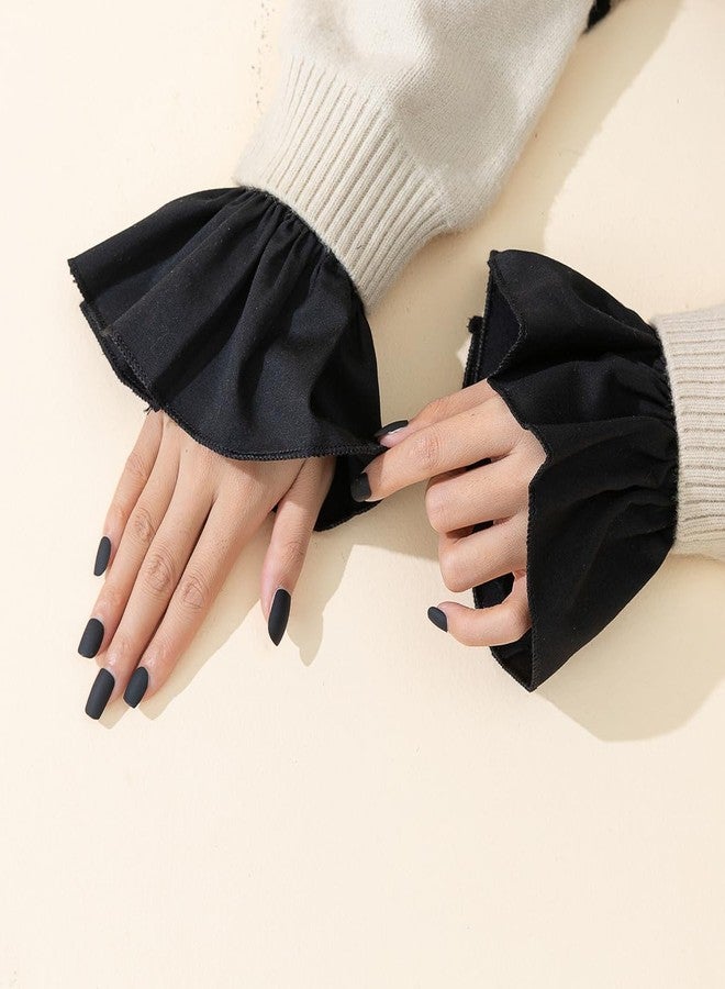 DATOA Cute Lace Hand Sleeve Wrist Cuffs Ruffled Detachable Bracelet Wedding Xmas Party Sweater Clothing Accessories-Black - Image 3