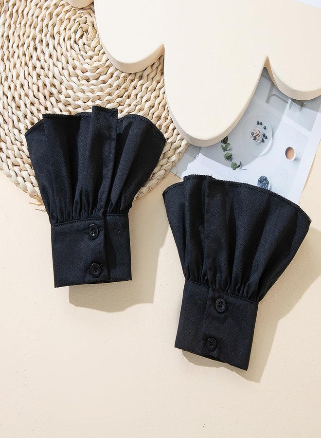 DATOA Cute Lace Hand Sleeve Wrist Cuffs Ruffled Detachable Bracelet Wedding Xmas Party Sweater Clothing Accessories-Black - Image 2