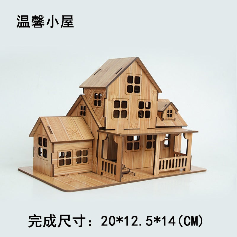 Wooden Puzzle Diy Puzzle Board Red Bamboo Wood Laser Building Creative Intelligence 3D Stereo Model Ready For - Image 2
