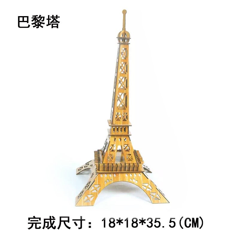 Wooden Puzzle Diy Puzzle Board Red Bamboo Wood Laser Building Creative Intelligence 3D Stereo Model Ready For - Image 1