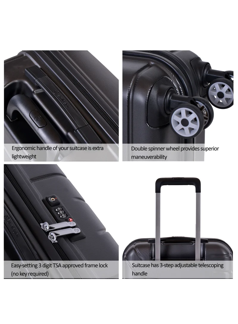 eminent Voyager Hardside Travel Bags Trolley Luggage Set of 3 Makrolon Lightweight with 4 Quiet Double Spinner Wheels Suitcase with TSA Lock KH91 Dark Grey