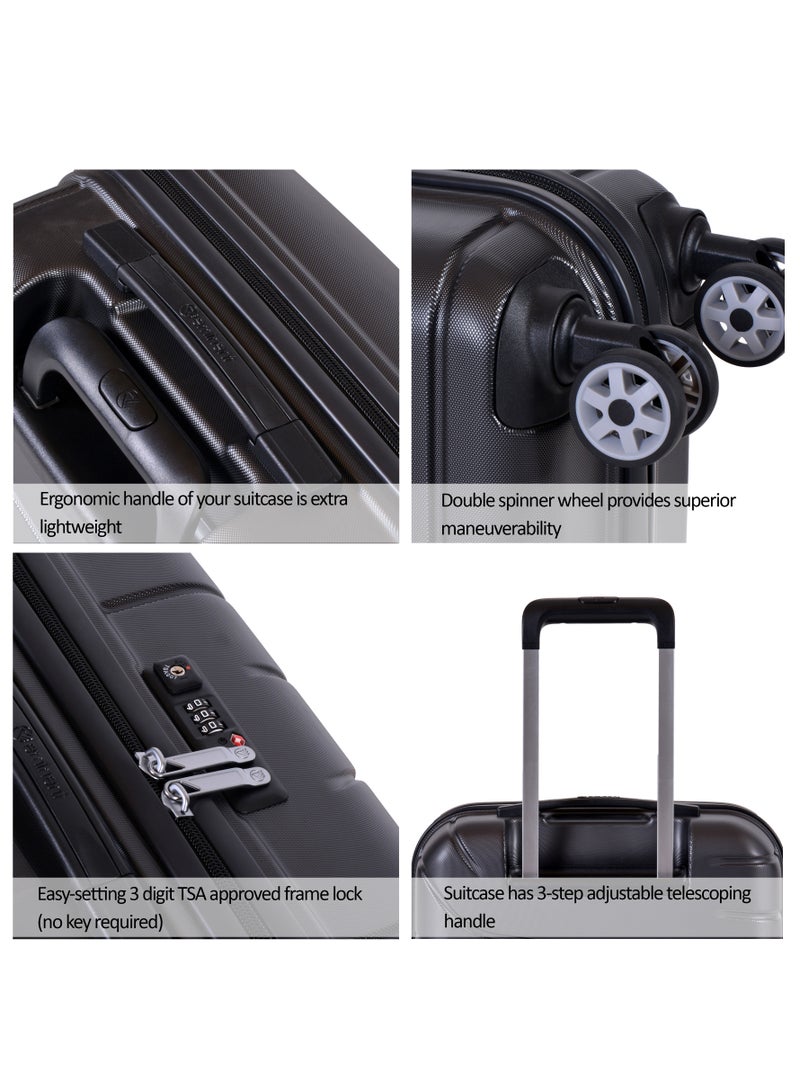 إيمينينت حقائب سفر فويجر صلبة بعجلات دوارة مزدوجة هادئة من ماكرولون خفيفة الوزن مع قفل ، مجموعة من  قطع، رمادي داكن - Image 4