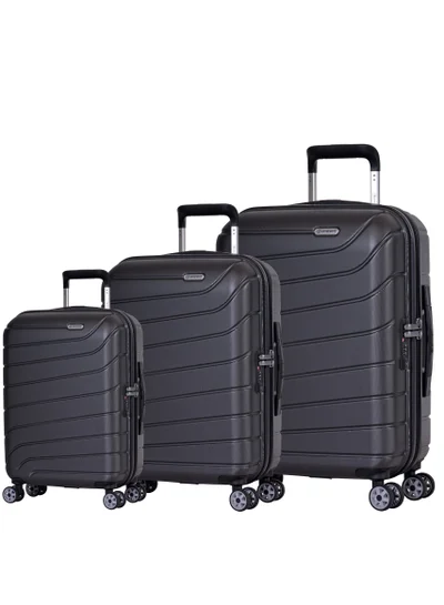 eminent Voyager Hardside Travel Bags Trolley Luggage Set of 3 Makrolon Lightweight with 4 Quiet Double Spinner Wheels Suitcase with TSA Lock KH91 Dark Grey