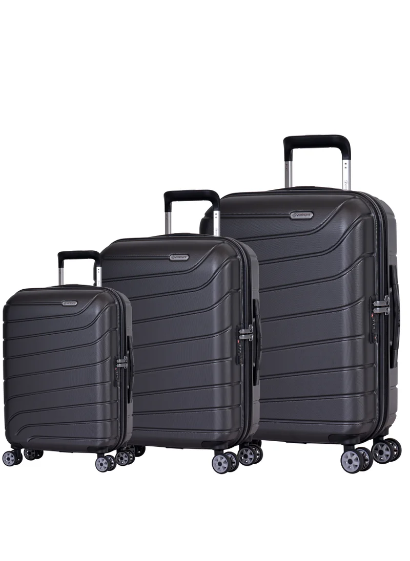 إيمينينت Voyager Hardside Travel Bags Trolley Luggage Set of 3 Makrolon Lightweight with 4 Quiet Double Spinner Wheels Suitcase with TSA Lock KH91 Dark Grey