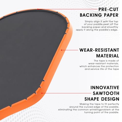 PICKLETECH Pickleball Paddle Protection Tape Orange - Paddle Head Edge Guard - Racket Edge Protection Tape -Fit Perfectly Curved Edge -No Wrinkling Pizzazz Contrasty Colors - Image 4