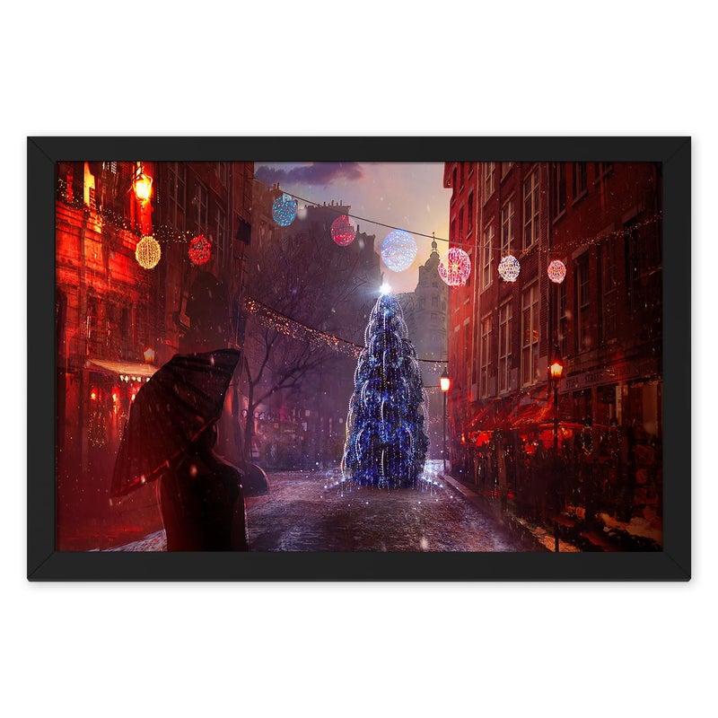 Ritwikas Christmas Night Celebration With Decorative Modern Tannenbaum Painting With Black Photo Frame For Interior Design And New Year Multicolored 135 X 95 IN Set Of 1