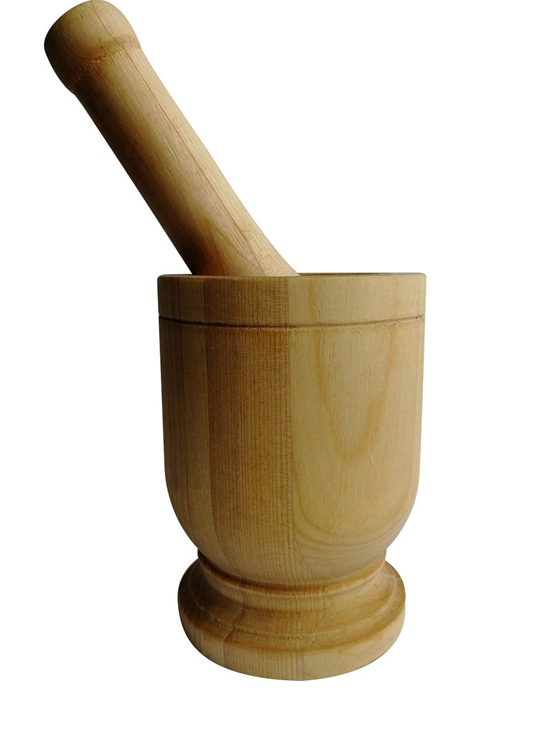 Bene Casa Natural Wooden Mortar and Pestle 5 x 35 8 oz Capacity Grinder for Spices Seasonings Pastes Pesto and Guacamole