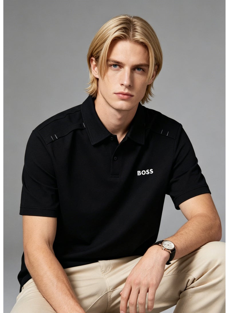 BOSS Men's Short Sleeve Polo Shirt, Classic Regular Fit, Breathable Pique Cotton, Chest Printed Logo, Black - Image 1
