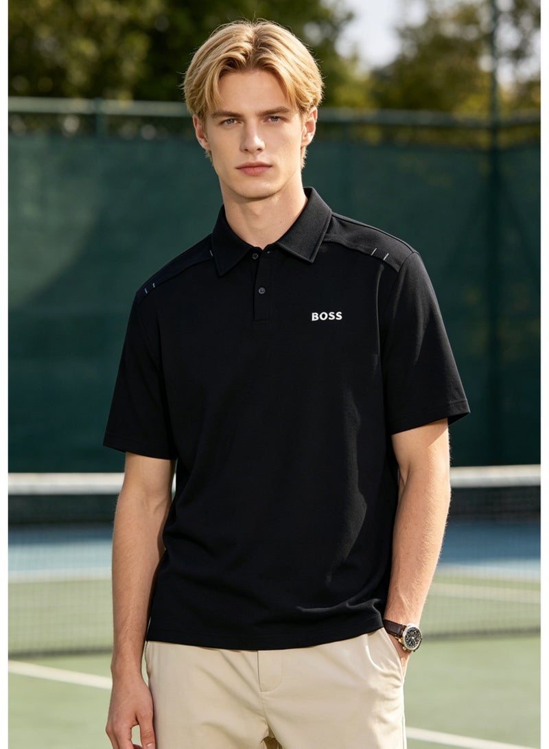 BOSS Men's Short Sleeve Polo Shirt, Classic Regular Fit, Breathable Pique Cotton, Chest Printed Logo, Black - Image 2
