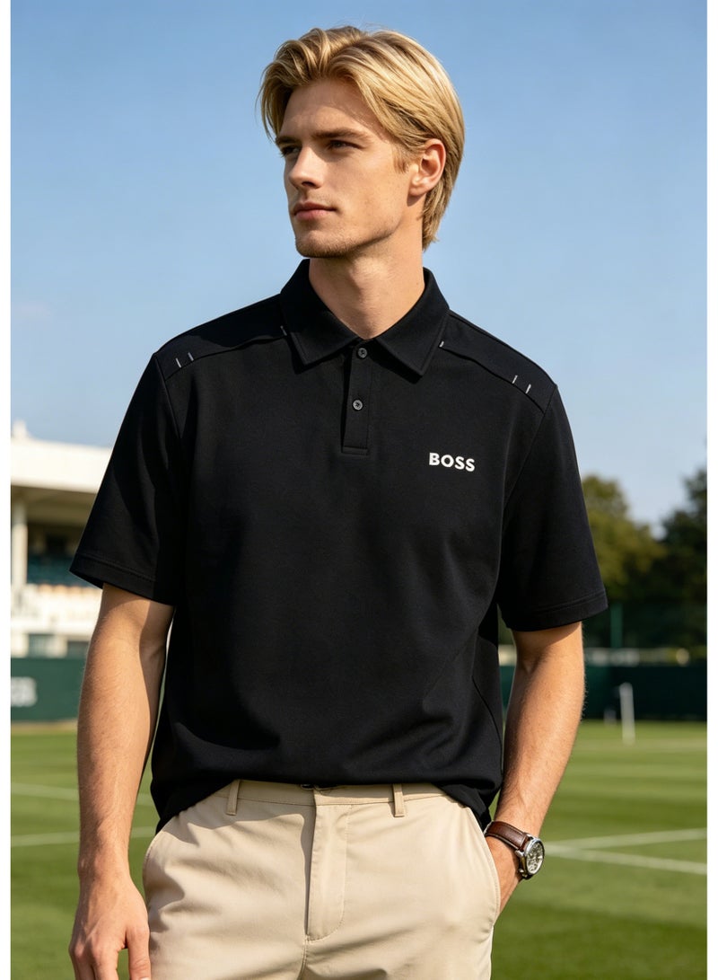 BOSS Men's Short Sleeve Polo Shirt, Classic Regular Fit, Breathable Pique Cotton, Chest Printed Logo, Black - Image 3